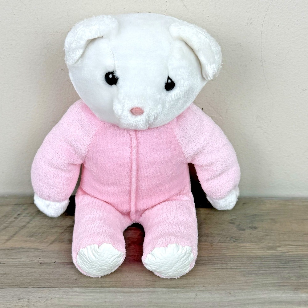 Eden Toys Pink Bear Rattle Plush Stuffed Animal Baby Vintage Wrinkle Feet No Tag